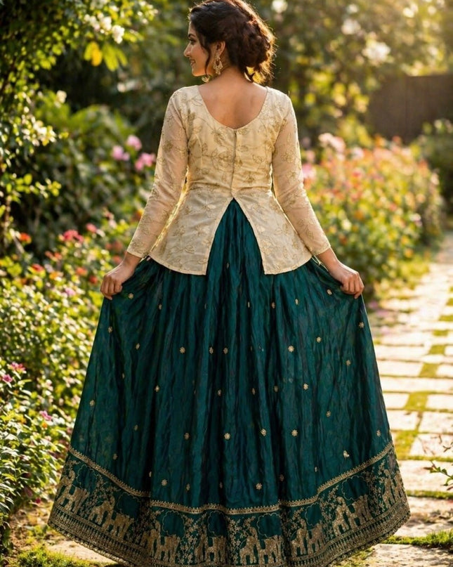 Fandy Silk Pipe & Zari Embroidered Lehenga Choli Set | Fully Stitched - Rosepetals Luxe