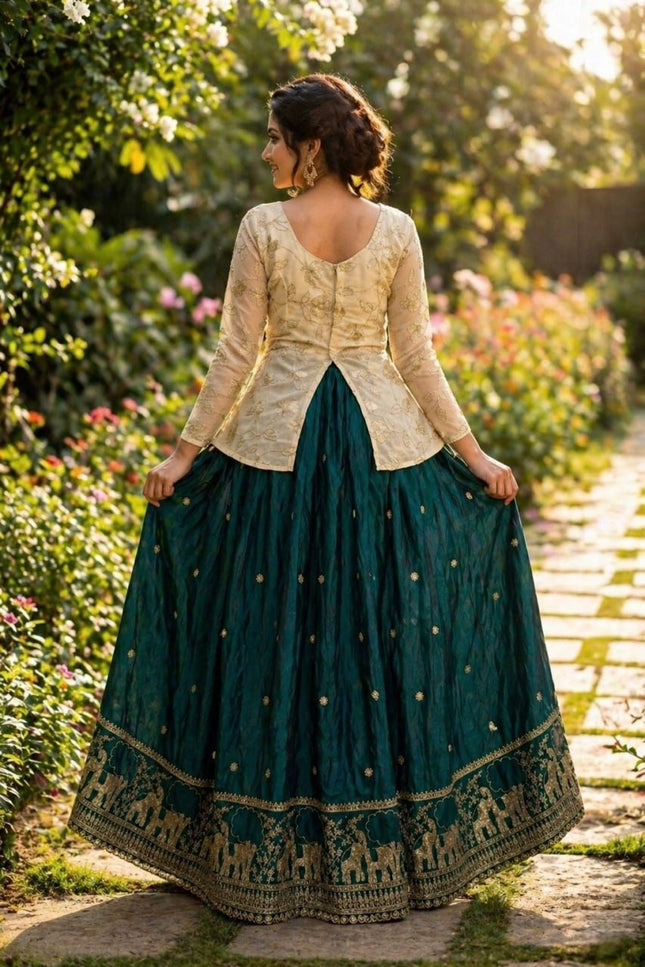 Fandy Silk Pipe & Zari Embroidered Lehenga Choli Set | Fully Stitched - Rosepetals Luxe