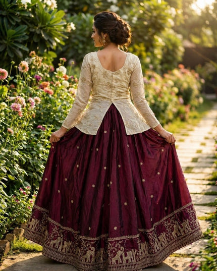 Fandy Silk Pipe & Zari Embroidered Lehenga Choli Set | Fully Stitched - Rosepetals Luxe