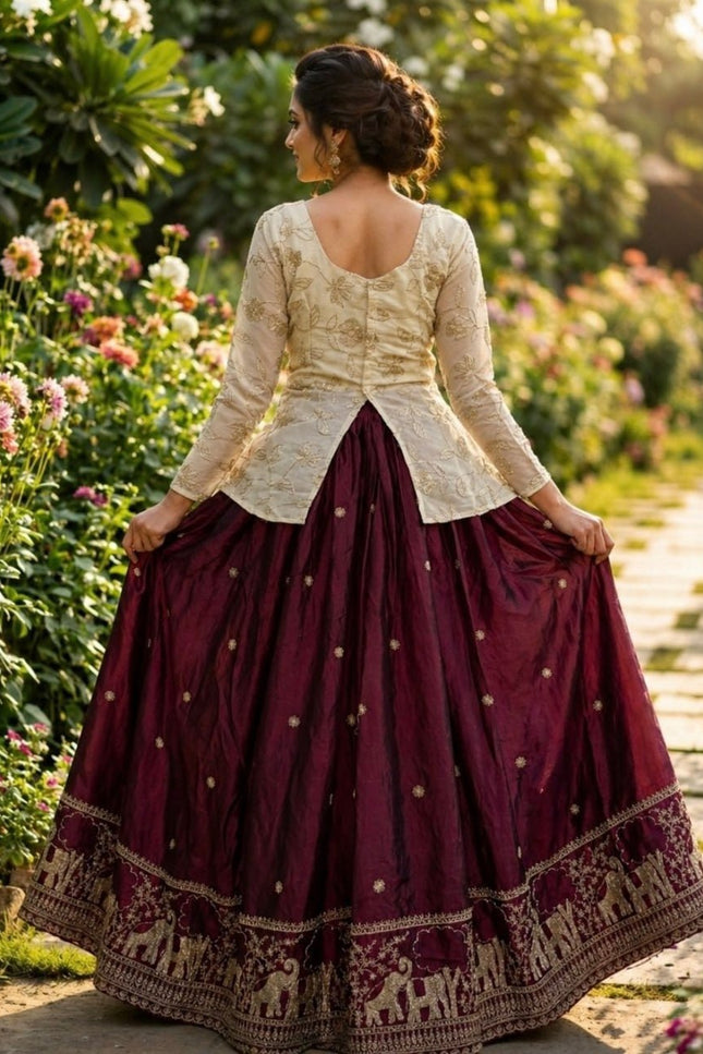 Fandy Silk Pipe & Zari Embroidered Lehenga Choli Set | Fully Stitched - Rosepetals Luxe