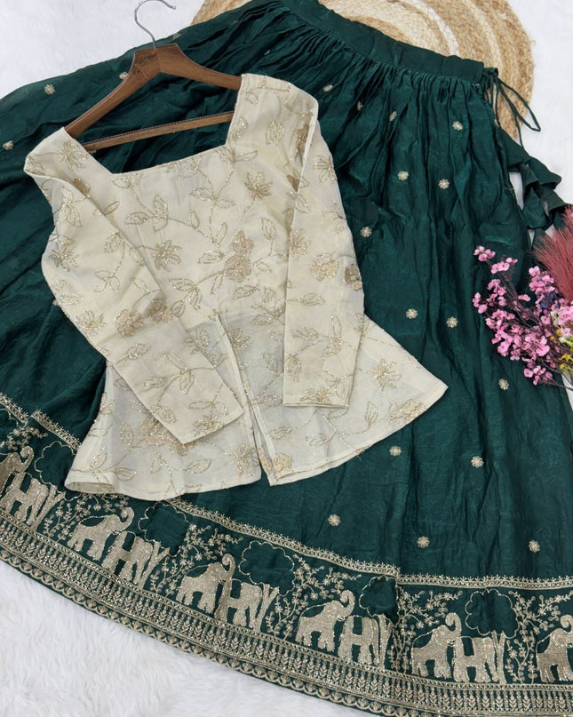 Fandy Silk Pipe & Zari Embroidered Lehenga Choli Set | Fully Stitched - Rosepetals Luxe