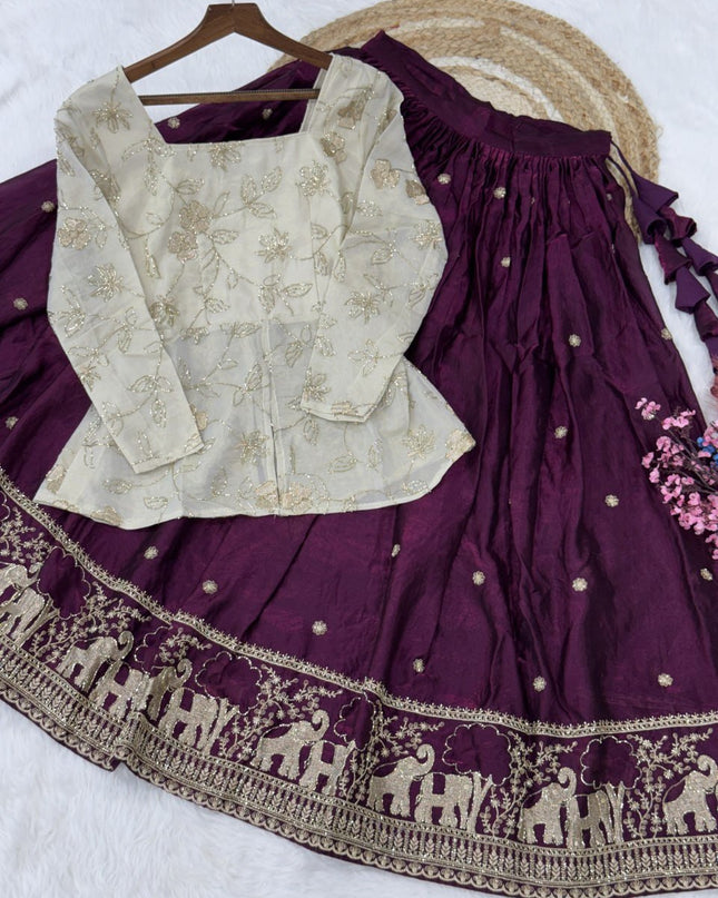 Fandy Silk Pipe & Zari Embroidered Lehenga Choli Set | Fully Stitched - Rosepetals Luxe