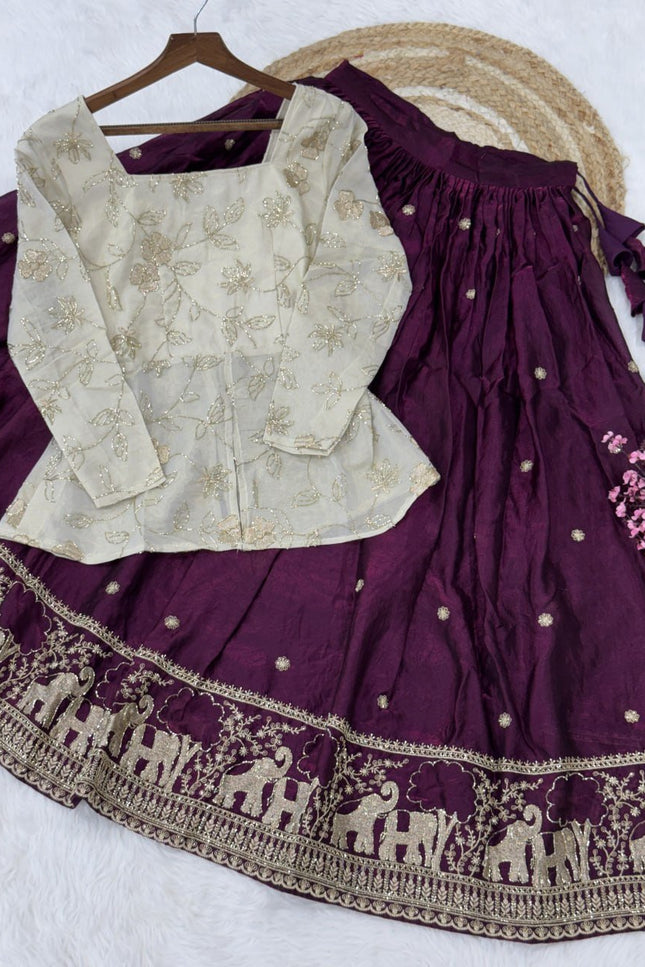 Fandy Silk Pipe & Zari Embroidered Lehenga Choli Set | Fully Stitched - Rosepetals Luxe