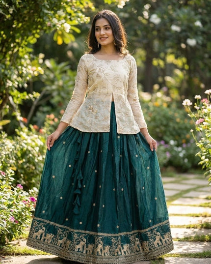 Fandy Silk Pipe & Zari Embroidered Lehenga Choli Set | Fully Stitched - Rosepetals Luxe