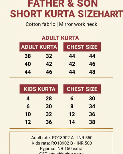 Father and son kurta size chart