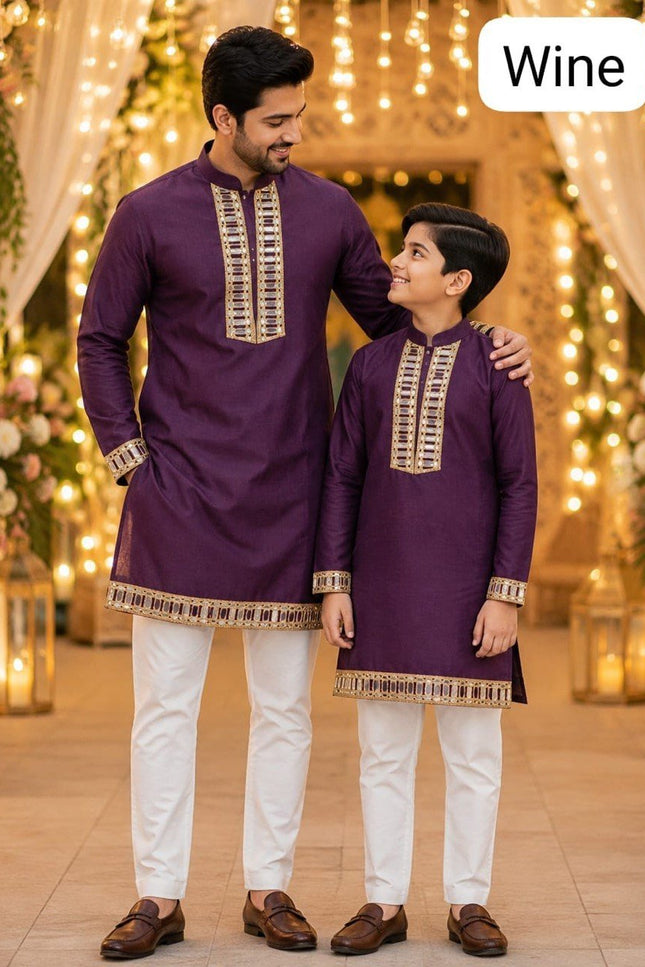 Father & Son Cotton Kurta Set | Mirror Work - Rosepetals Luxe