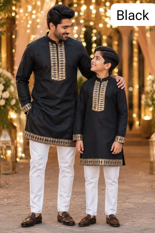 Father & Son Cotton Kurta Set | Mirror Work - Rosepetals Luxe