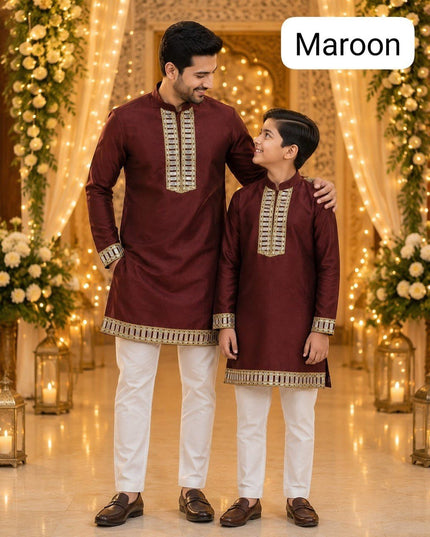 Father & Son Cotton Kurta Set | Mirror Work - Rosepetals Luxe