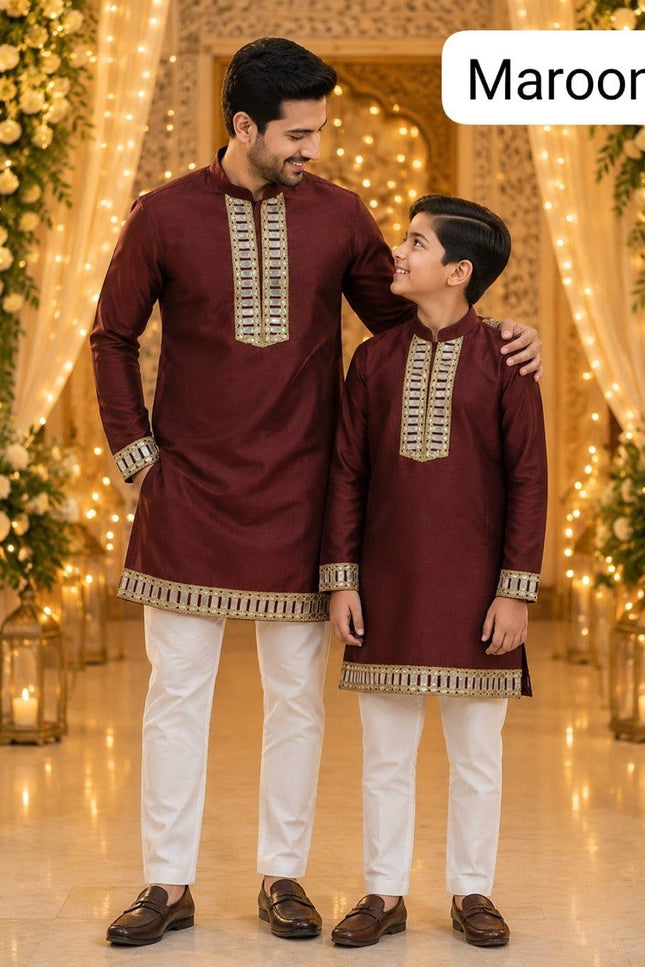 Father & Son Cotton Kurta Set | Mirror Work - Rosepetals Luxe