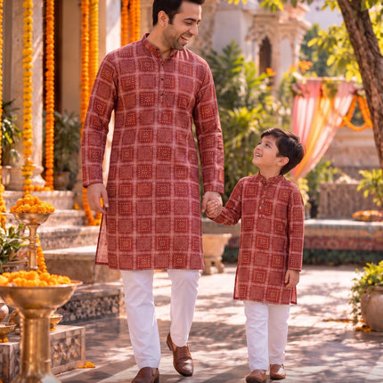 Father & Son Matching Cotton Kurta Pyjama Set - Rosepetals Luxe