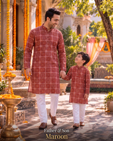 Father & Son Matching Cotton Kurta Pyjama Set - Rosepetals Luxe