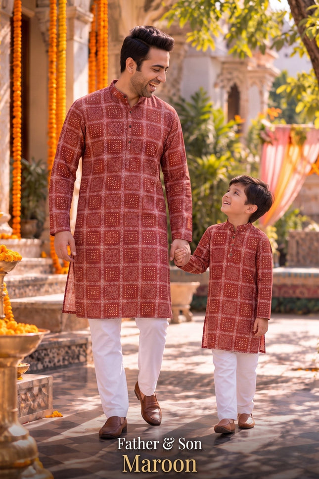 Father & Son Matching Cotton Kurta Pyjama Set - Rosepetals Luxe