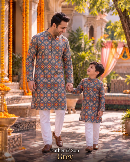 Father & Son Matching Cotton Kurta Pyjama Set - Rosepetals Luxe