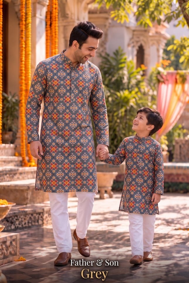 Father & Son Matching Cotton Kurta Pyjama Set - Rosepetals Luxe
