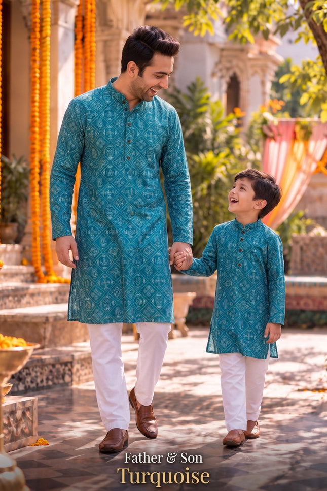 Father & Son Matching Cotton Kurta Pyjama Set - Rosepetals Luxe