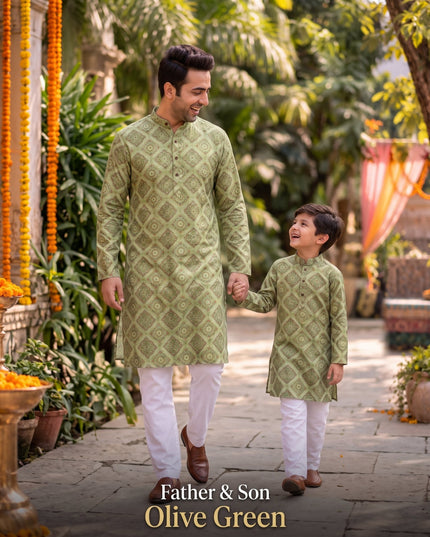 Father & Son Matching Cotton Kurta Pyjama Set - Rosepetals Luxe