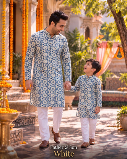 Father & Son Matching Cotton Kurta Pyjama Set - Rosepetals Luxe