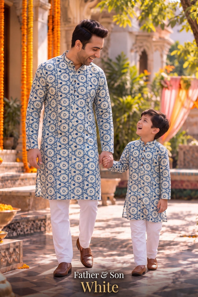 Father & Son Matching Cotton Kurta Pyjama Set - Rosepetals Luxe