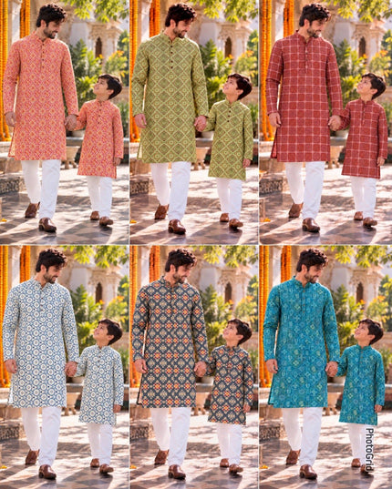 Father & Son Matching Cotton Kurta Pyjama Set - Rosepetals Luxe
