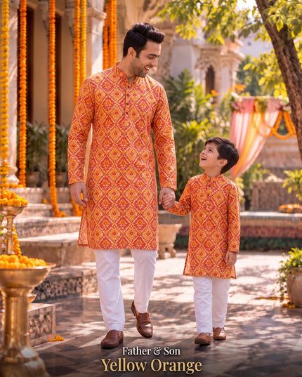 Father & Son Matching Cotton Kurta Pyjama Set - Rosepetals Luxe