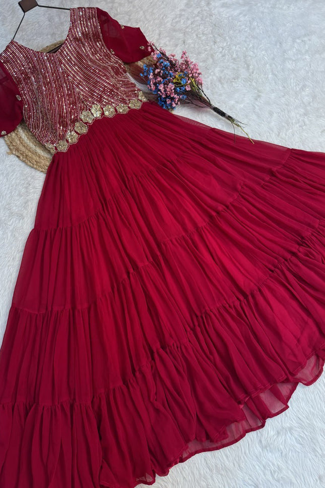 Faux Blooming Designer Gown | Zari, Sequins & Embroidery | 12 Mtr Flair | Festive Wear - Rosepetals Luxe