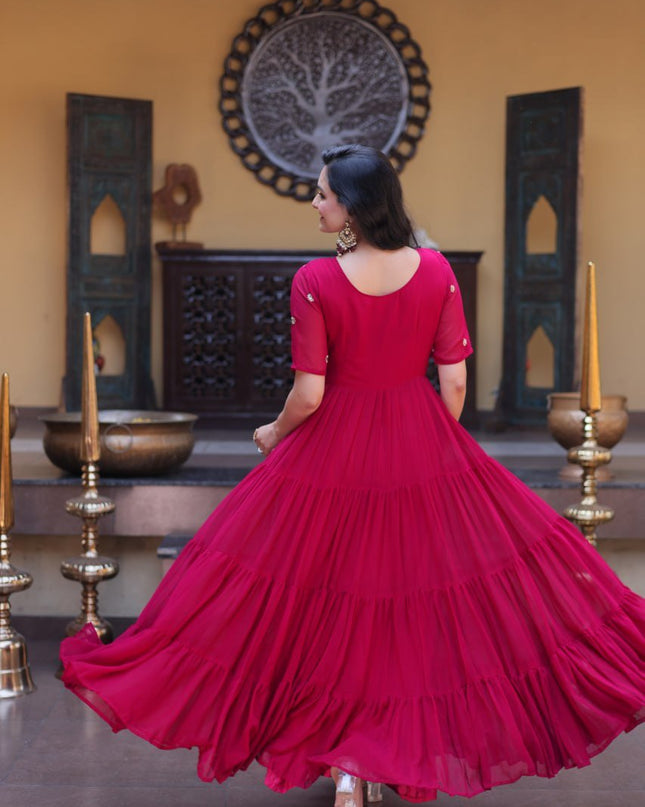 Faux Blooming Designer Gown | Zari, Sequins & Embroidery | 12 Mtr Flair | Festive Wear - Rosepetals Luxe