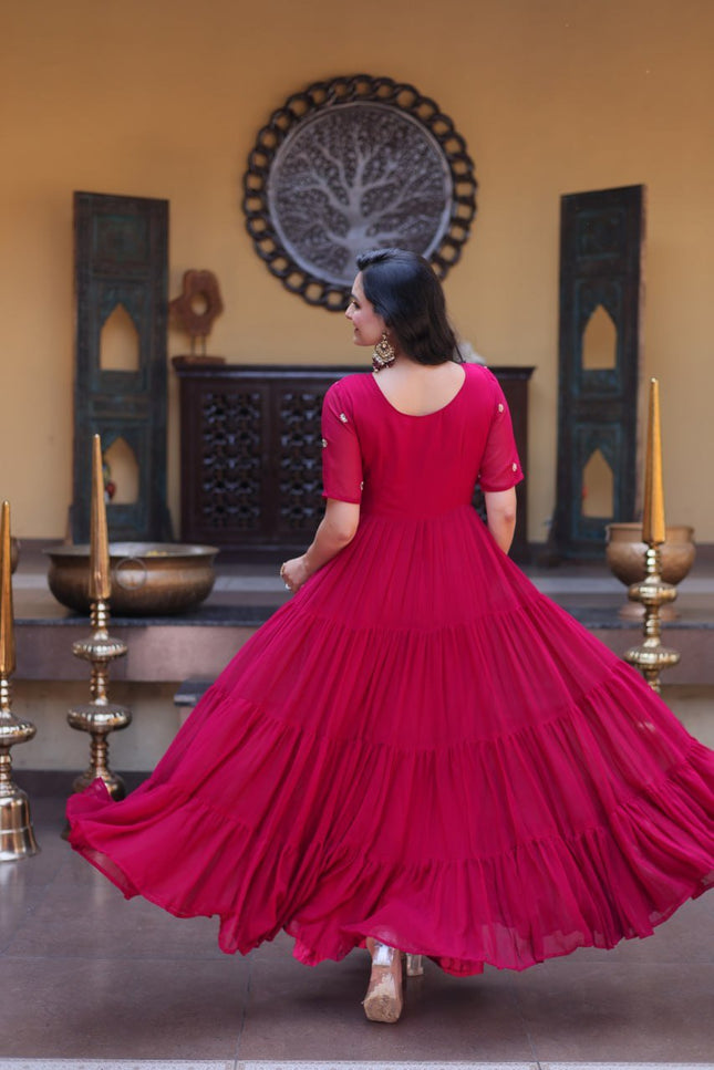 Faux Blooming Designer Gown | Zari, Sequins & Embroidery | 12 Mtr Flair | Festive Wear - Rosepetals Luxe
