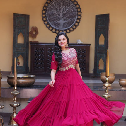 Faux Blooming Designer Gown | Zari, Sequins & Embroidery | 12 Mtr Flair | Festive Wear - Rosepetals Luxe
