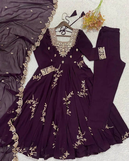 Faux Georgette Kurti Pant Dupatta Set with Sequin Embroidery | Festive Party Wear - Rosepetals Luxe