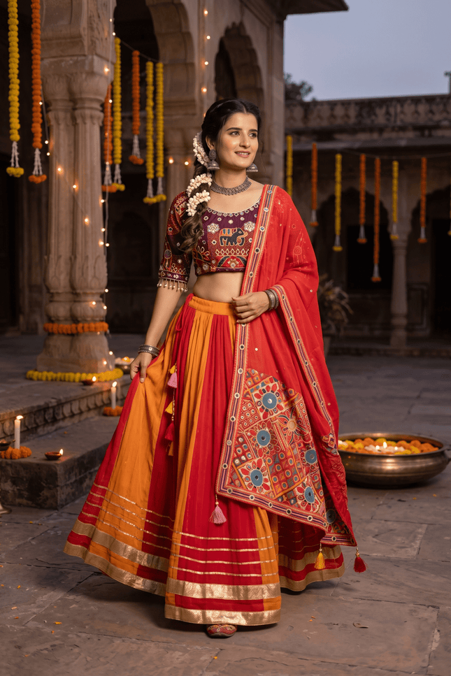 Faux Georgette Navratri Lehenga Choli Set with Mirror Work - Rosepetals Luxe