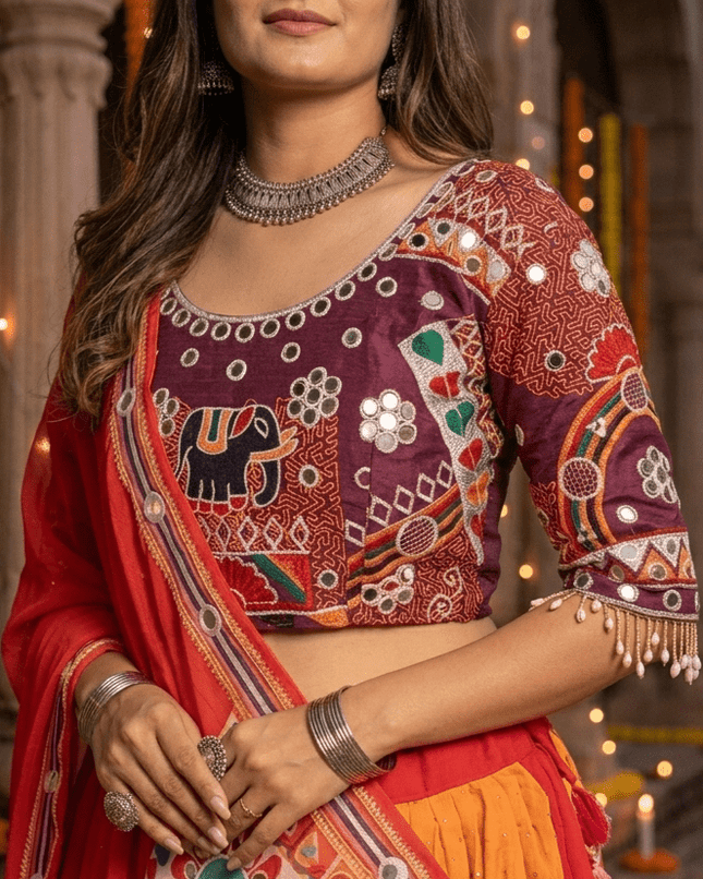 Faux Georgette Navratri Lehenga Choli Set with Mirror Work - Rosepetals Luxe