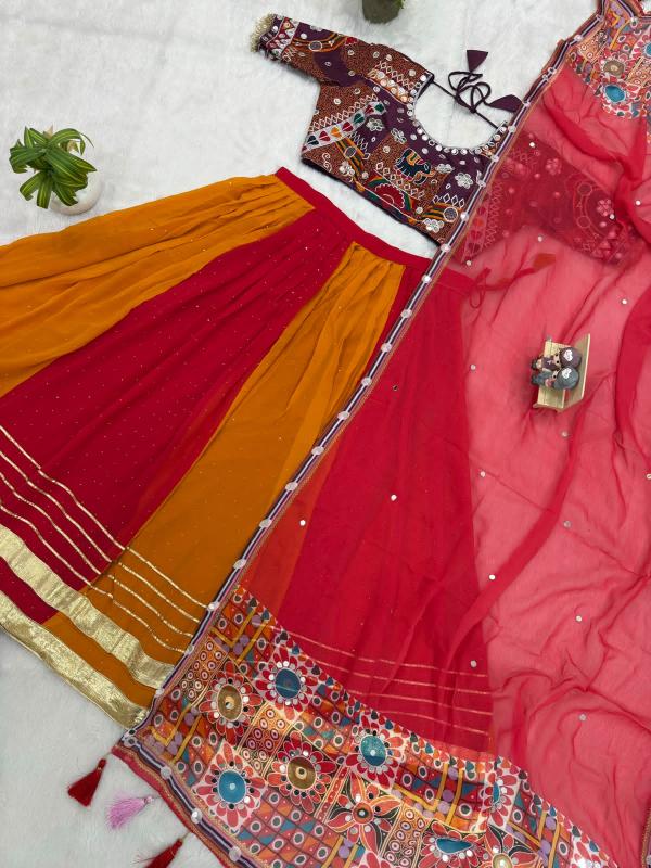 Faux Georgette Navratri Lehenga Choli Set with Mirror Work - Rosepetals Luxe