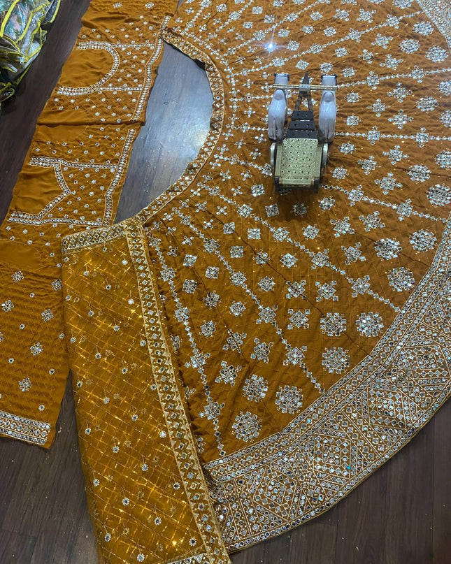 Faux Georgette Real Mirror & Sequins Embroidered Lehenga Choli with 4 - Meter Flare - Rosepetals Luxe