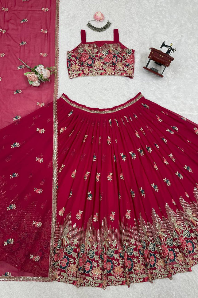 Faux Georgette Sequence Embroidery Lehenga Choli with Coding Dori Work - Rosepetals Luxe