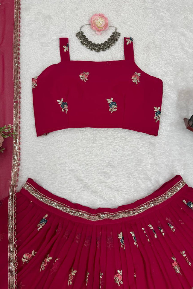 Faux Georgette Sequence Embroidery Lehenga Choli with Coding Dori Work - Rosepetals Luxe