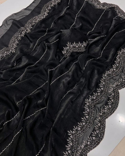 Fendy Chiffon Jarkan Diamond Work Saree with Running Blouse - Rosepetals Luxe