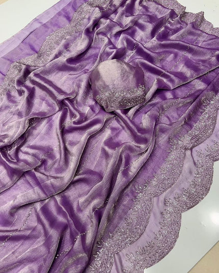 Fendy Chiffon Jarkan Diamond Work Saree with Running Blouse - Rosepetals Luxe