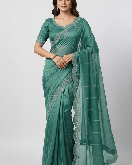 Fendy Chiffon Jarkan Diamond Work Saree with Running Blouse - Rosepetals Luxe