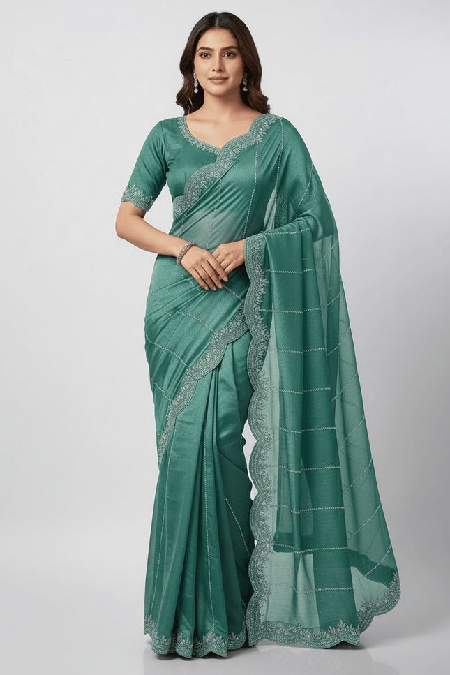 Fendy Chiffon Jarkan Diamond Work Saree with Running Blouse - Rosepetals Luxe