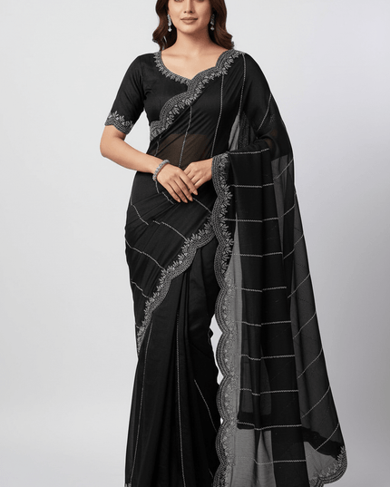 Fendy Chiffon Jarkan Diamond Work Saree with Running Blouse - Rosepetals Luxe
