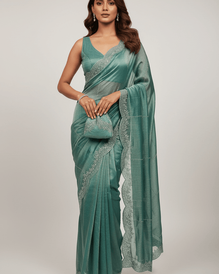 Fendy Chiffon Jarkan Diamond Work Saree with Running Blouse - Rosepetals Luxe