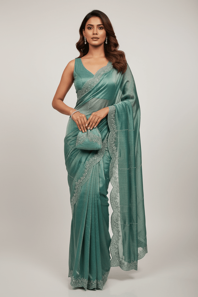 Fendy Chiffon Jarkan Diamond Work Saree with Running Blouse - Rosepetals Luxe