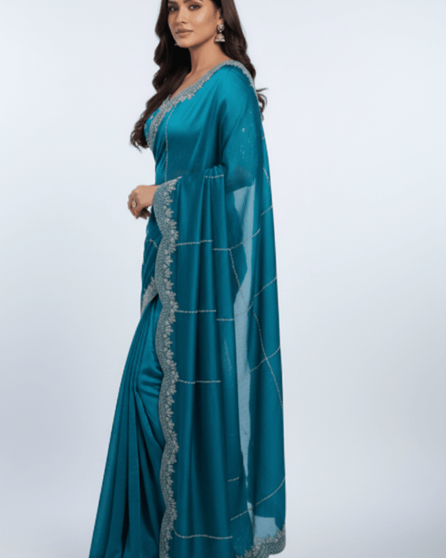 Fendy Chiffon Jarkan Diamond Work Saree with Running Blouse - Rosepetals Luxe