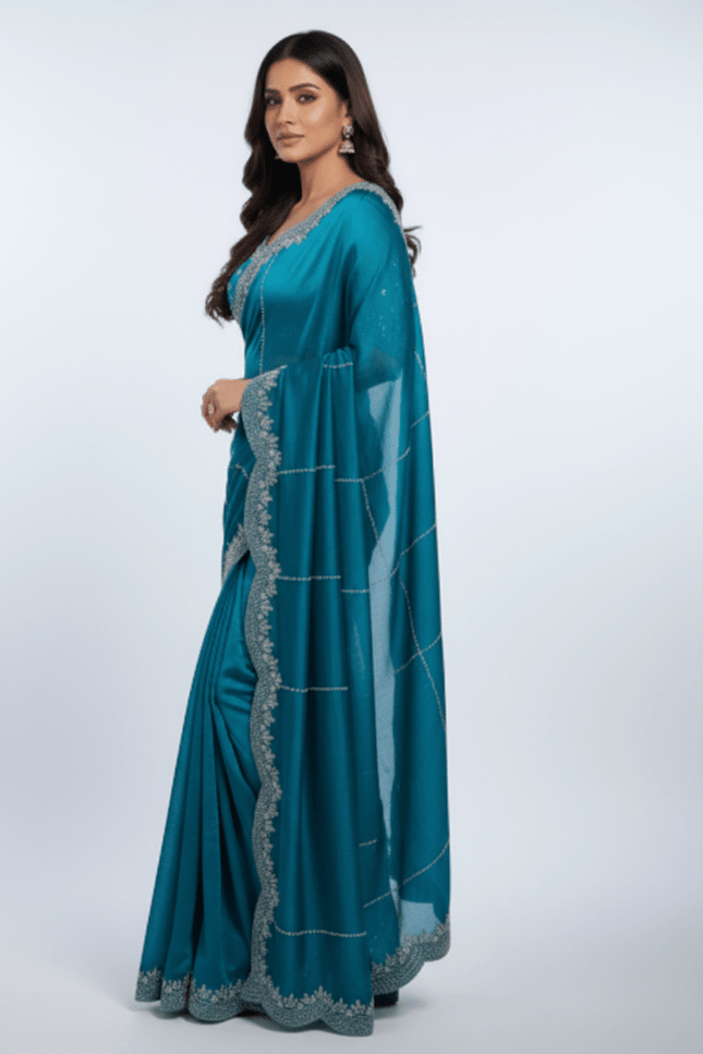 Fendy Chiffon Jarkan Diamond Work Saree with Running Blouse - Rosepetals Luxe