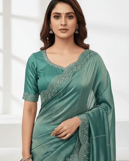 Fendy Chiffon Jarkan Diamond Work Saree with Running Blouse - Rosepetals Luxe