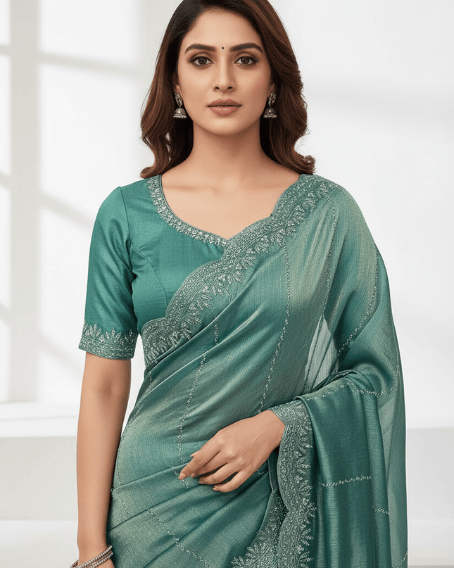Fendy Chiffon Jarkan Diamond Work Saree with Running Blouse - Rosepetals Luxe