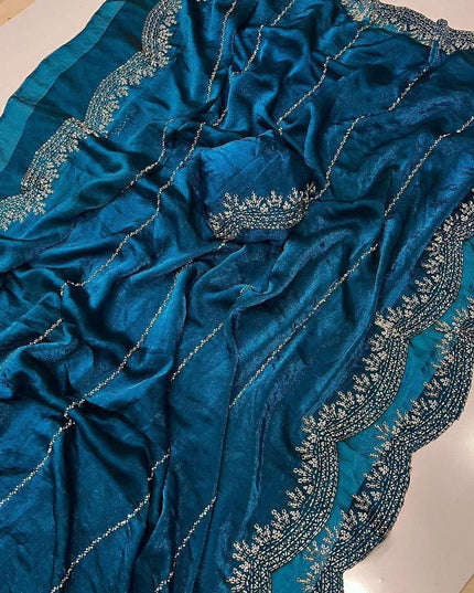 Fendy Chiffon Jarkan Diamond Work Saree with Running Blouse - Rosepetals Luxe