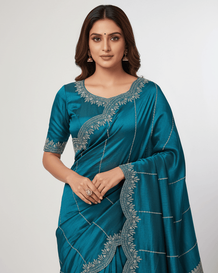 Fendy Chiffon Jarkan Diamond Work Saree with Running Blouse - Rosepetals Luxe