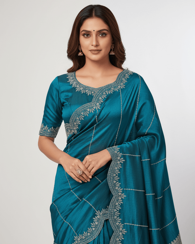 Fendy Chiffon Jarkan Diamond Work Saree with Running Blouse - Rosepetals Luxe