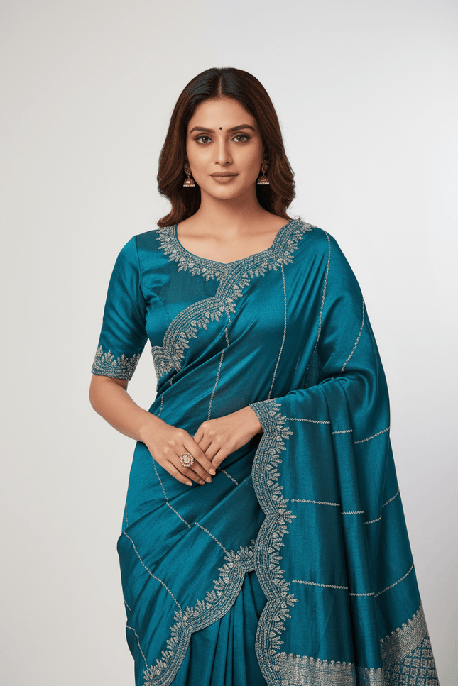 Fendy Chiffon Jarkan Diamond Work Saree with Running Blouse - Rosepetals Luxe